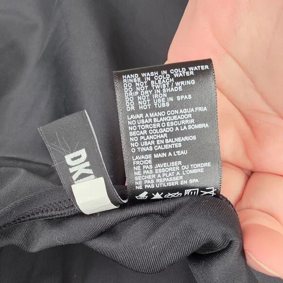 DKNY 1 Piece Swimsuit L Black Halter Ruched Tummy Control Beach Pool Vacay Solid - Picture 10 of 11